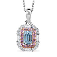 Premium Mangoro Aquamarine and Multi Gemstone 1.10 ctw Ocean Serenade Pendant Necklace in 18K Vermeil RG and Rhodium Over Sterling Silver 20 Inches