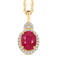 Certified & Appraised Luxoro AAA Mozambique Ruby and I2 Diamond 2.45 ctw Pendant Necklace in 14K Yellow Gold 18 Inches
