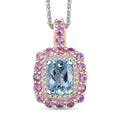 Premium Mangoro Aquamarine and Multi Gemstone 3.15 ctw Seaside Blossom Pendant Necklace in 18K Vermeil RG and Rhodium Over Sterling Silver 20 Inches - Sticky add to cart bar