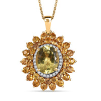 Madagascar Yellow Apatite and Multi Gemstone 7.40 ctw Floral Pendant Necklace in 18K Vermeil Yellow Gold Over Sterling Silver 20 Inches