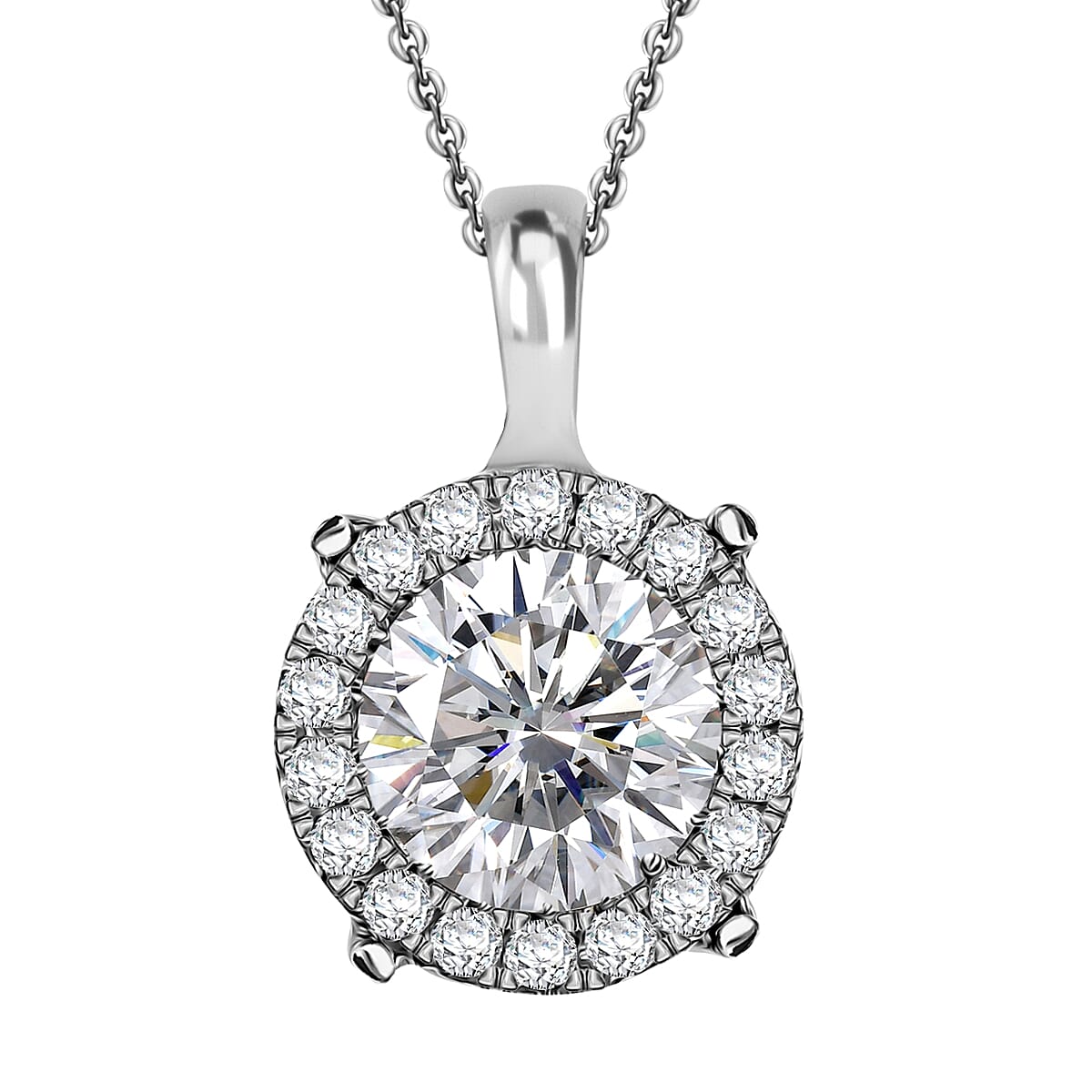 Moissanite 2.10 ctw Pendant Necklace 20 Inches in Rhodium Over Sterling Silver
