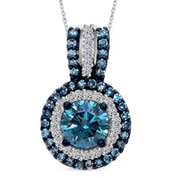 Luxuriant Lab Grown Blue Diamond (IR) and Lab Grown White Diamond SI 1.00 ctw Midnight Serenade Pendant Necklace in Rhodium Over Sterling Silver 20 Inches