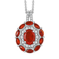 D'Joy Crimson Fire Opal and White Zircon 2.35 ctw Sunflare Halo Pendant Necklace in Rhodium Over Sterling Silver 20 Inches - Sticky add to cart bar