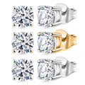 Set of 3 Luxuriant Lab Grown Diamond (G-H, SI) Solitaire Stud Earrings in Vermeil YG and Platinum Over Sterling Silver 3.00 ctw (Del. In 10-12 Days) - Sticky add to cart bar