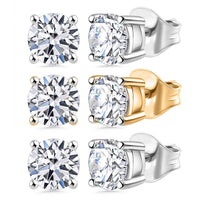 Set of 3 Luxuriant Lab Grown Diamond (G-H, SI) Solitaire Stud Earrings in Vermeil YG and Platinum Over Sterling Silver 3.00 ctw (Del. In 10-12 Days)