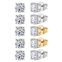 Set of 5 Luxuriant Lab Grown Diamond (G-H, SI) Solitaire Stud Earrings in Vermeil YG and Platinum Over Sterling Silver 3.50 ctw (Del. In 10-12 Days)