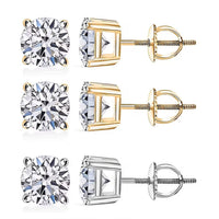 Set of 3, 14K Yellow and White Gold Luxuriant Lab Grown Diamond (G, SI1) Solitaire Stud Earrings 3.00 ctw (Del. In 10-12 Days)