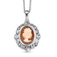 D'Joy Natural Italian Conch Cameo 1.30 ctw Timeless Love Pendant Necklace in Rhodium Over Sterling Silver 20 Inches