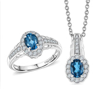 Set of 2 London Blue Topaz, White Zircon Ring (Size 5.0), Pendant in Rhodium Over Sterling Silver with Stainless Steel Necklace (20 Inches) 2.70 ctw