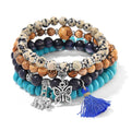 Set of 4 Multi Gemstone 275.00 ctw Bracelet with Butterfly and Elephant Charm in Silvertone (6.5-7In) - Sticky add to cart bar
