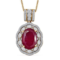 D'Joy Niassa Ruby (FF) and Moissanite 10.80 ctw Crimson Majesty Pendant Necklace in 18K Vermeil Yellow Gold Over Sterling Silver 20 Inches