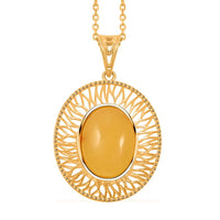 Butterscotch Amber Oval Pendant Necklace in 14K Yellow Gold Over Sterling Silver 16 Inches
