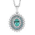 Certified & Appraised Rhapsody AAAA Paraiba Tourmaline and E-F VS2 Diamond 2.00 ctw Sunburst Pendant Necklace in 950 Platinum 20 Inches 5 Grams - Sticky add to cart bar