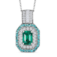 Certified Rhapsody  AAAA Zambian Emerald, Paraiba Tourmaline and Diamond Pendant Necklace in 950 Platinum 1.75 ctw (20 Inches)  (E-F, VS2)