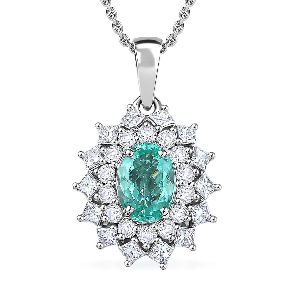 Certified Rhapsody AAAA Paraiba Tourmaline, Diamond Pendant Necklace in 950 Platinum  2.00 ctw (20 Inches) with Free Paraiba Book