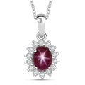 Premium Indian Star Ruby and White Zircon 2.75 ctw Sunburst Pendant Necklace in Rhodium Over Sterling Silver 20 Inches - Sticky add to cart bar