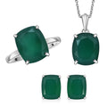 Verde Onyx Stud Earrings, Solitaire Ring (Size 6.0) and Pendant in Rhodium Over Sterling Silver with Stainless Steel Necklace (18 Inches) 13.40 ctw - Sticky add to cart bar