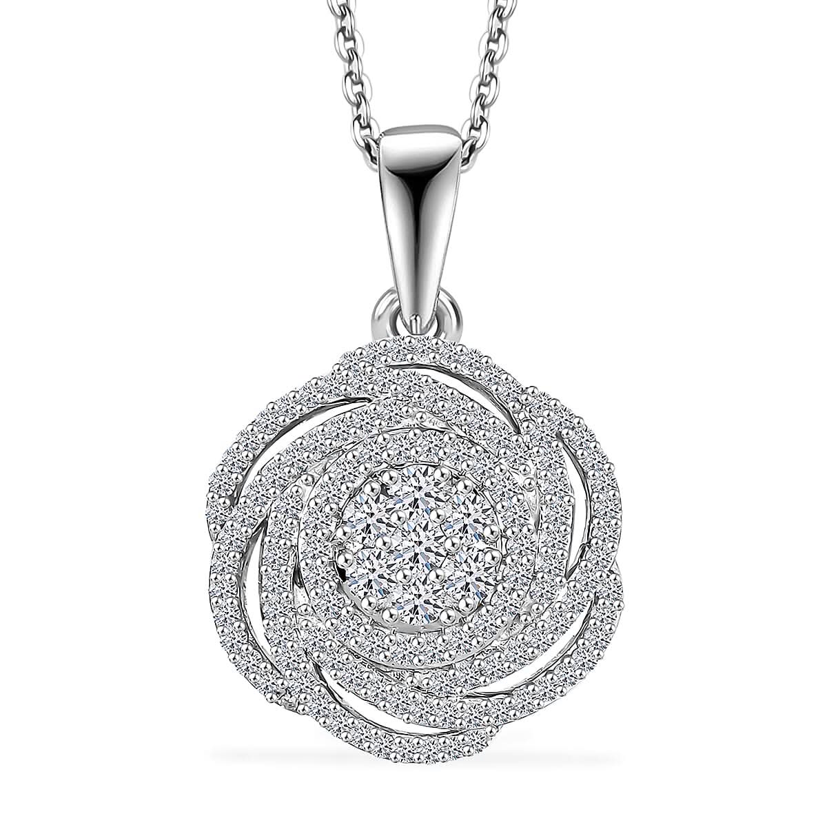 Luxuriant Lab Grown Diamond G-H SI 1.00 ctw Spiral Pendant Necklace in Rhodium Over Sterling Silver 20 Inches