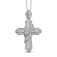 Diamond 1.00 ctw Cross Pendant Necklace in Rhodium Over Sterling Silver 20 Inches