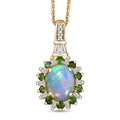 D'Joy Premium Ethiopian Welo Opal and Multi Gemstone 2.00 ctw Dahlia Flower Pendant Necklace in 18K Vermeil Yellow Gold Over Sterling Silver 20 Inches - Sticky add to cart bar