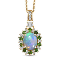 D'Joy Premium Ethiopian Welo Opal and Multi Gemstone 2.00 ctw Dahlia Flower Pendant Necklace in 18K Vermeil Yellow Gold Over Sterling Silver 20 Inches