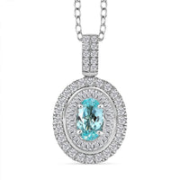 Certified & Appraised Rhapsody AAAA Paraiba Tourmaline and E-F VS2 Diamond 2.00 ctw Double Halo Pendant Necklace in 950 Platinum 4.60 Grams 20 Inches