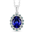 Certified & Appraised Rhapsody AAAA Tanzanite, Paraiba Tourmaline and E-F VS2 Diamond 3.55 ctw Pendant Necklace 20 Inches 5.90 Grams - Sticky add to cart bar