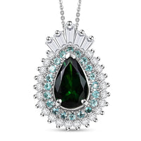 Certified & Appraised Rhapsody AAAA Tsavorite Garnet, Paraiba Tourmaline and Diamond E-F VS2 1.80 ctw Pendant Necklace in 950 Platinum 20 Inches