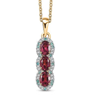 Certified & Appraised Luxoro AAA Ouro Fino Rubellite, Paraiba Tourmaline and G-H I2 Diamond 3.05 ctw Pendant Necklace in 10K Yellow Gold 20 Inches