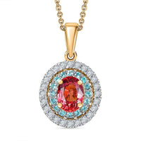 Luxoro AAAA Padparadscha Sapphire, Paraiba Tourmaline and Diamond Pendant Necklace in 14K Yellow Gold 1.65 ctw  (20 Inches)