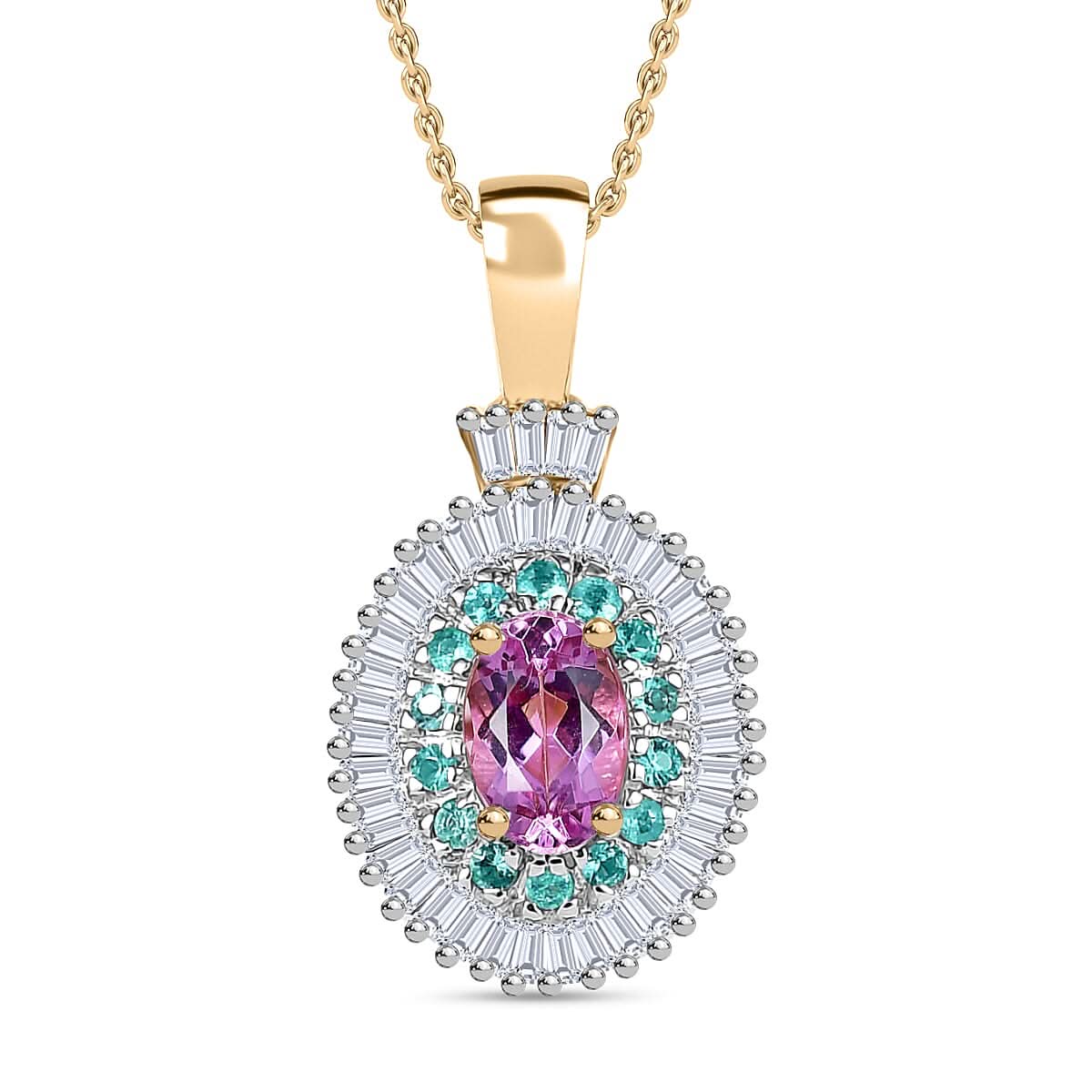 Certified & Appraised Luxoro AAA Imperial Topaz, Paraiba Tourmaline and G-H I2 Diamond 1.00 ctw Pendant Necklace in 10K Rose Gold 20 Inches