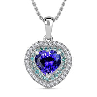 Certified & Appraised Rhapsody AAAA Tanzanite, Paraiba Tourmaline and E-F VS2 Diamond 2.20 ctw Heart Pendant Necklace in 950 Platinum 20 Inches 4.15 Grams