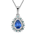 Premium Ceylon Blue Sapphire, AAA Paraiba Tourmaline and Diamond 1.17 ctw Pendant Necklace in Rhodium Over Sterling Silver 20 Inches - Sticky add to cart bar