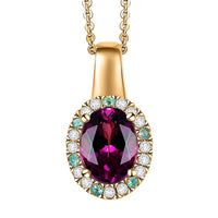 AAA Radiant Ember Garnet, AAA Paraiba Tourmaline and Diamond 1.80 ctw Dewdrop Pendant Necklace in 18K Vermeil Yellow Gold Over Sterling Silver 20 Inches