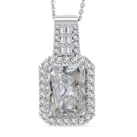 D'Joy Radiant Cut Moissanite 4.65 ctw Art Deco Pendant Necklace in Rhodium Over Sterling Silver 20 Inches