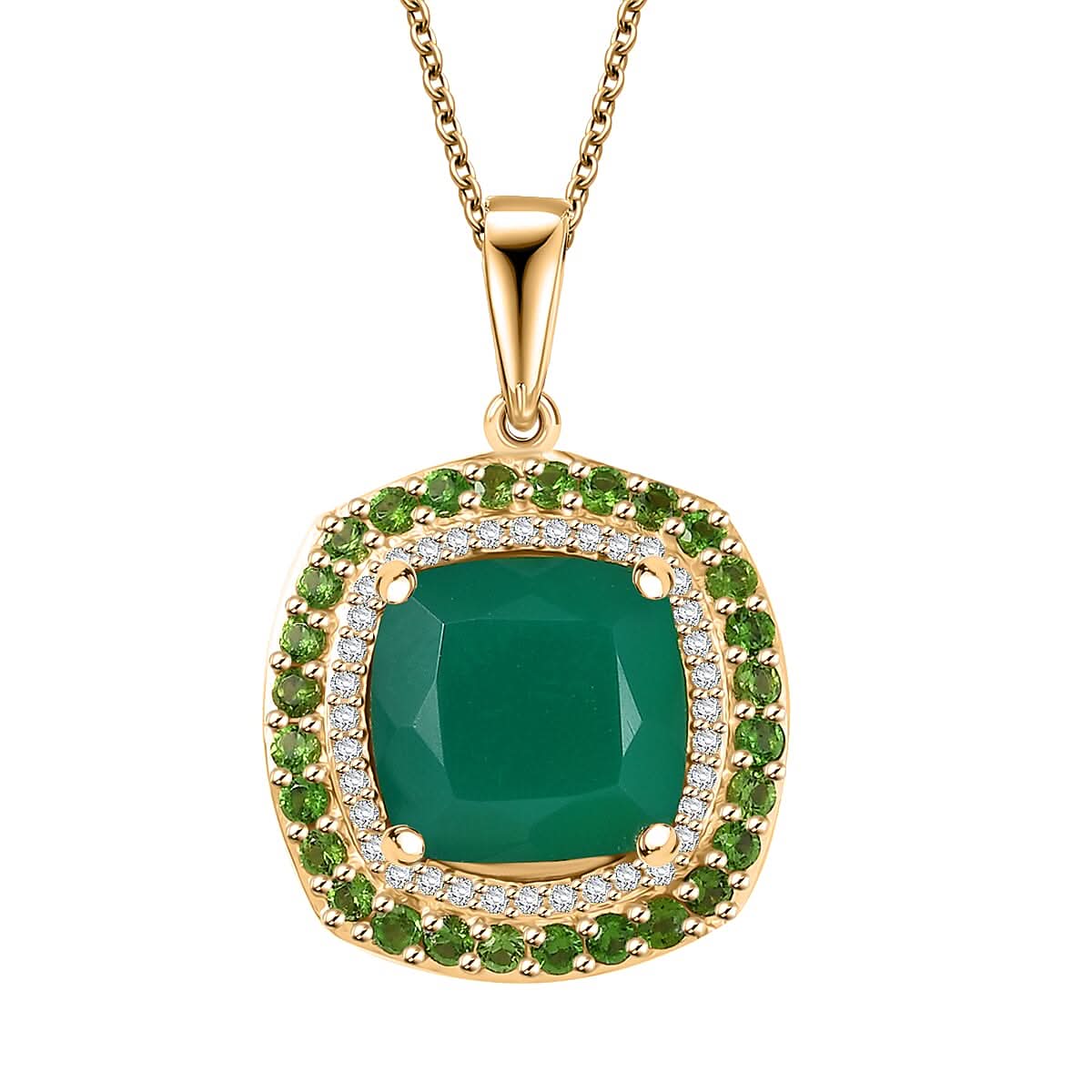 Karis Verde Onyx, Multi Gemstone Pendant in 18K YG Plated with Stainless Steel Necklace (20 Inches) 5.80 ctw