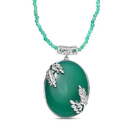 Karis Verde Onyx 124.20 ctw Flower and Leaves Pendant Necklace 20 Inches in Platinum Bond