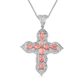 Karis Oregon Peach Opal 2.80 ctw Cross Pendant in Platinum Bond with Stainless Steel Necklace 20 Inches - Sticky add to cart bar