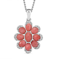 Oregon Peach Opal 2.75 ctw Floral Pendant Necklace in Rhodium Over Sterling Silver 20 Inches