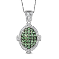 D'Joy Premium Tsavorite Garnet and White Zircon 2.30 ctw Art Deco Pendant Necklace in Rhodium Over Sterling Silver 20 Inches