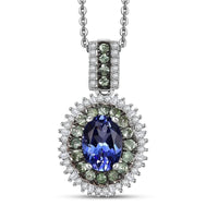 AAA Tanzanite, Tsavorite Garnet and Diamond 1.70 ctw Celestial Glow Pendant Necklace in Rhodium Over Sterling Silver 20 Inches