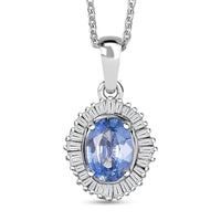Luxoro Premium Ceylon Blue Sapphire and Diamond G-H I2 1.10 ctw Crownwave Pendant Necklace in 10K White Gold 18 Inches