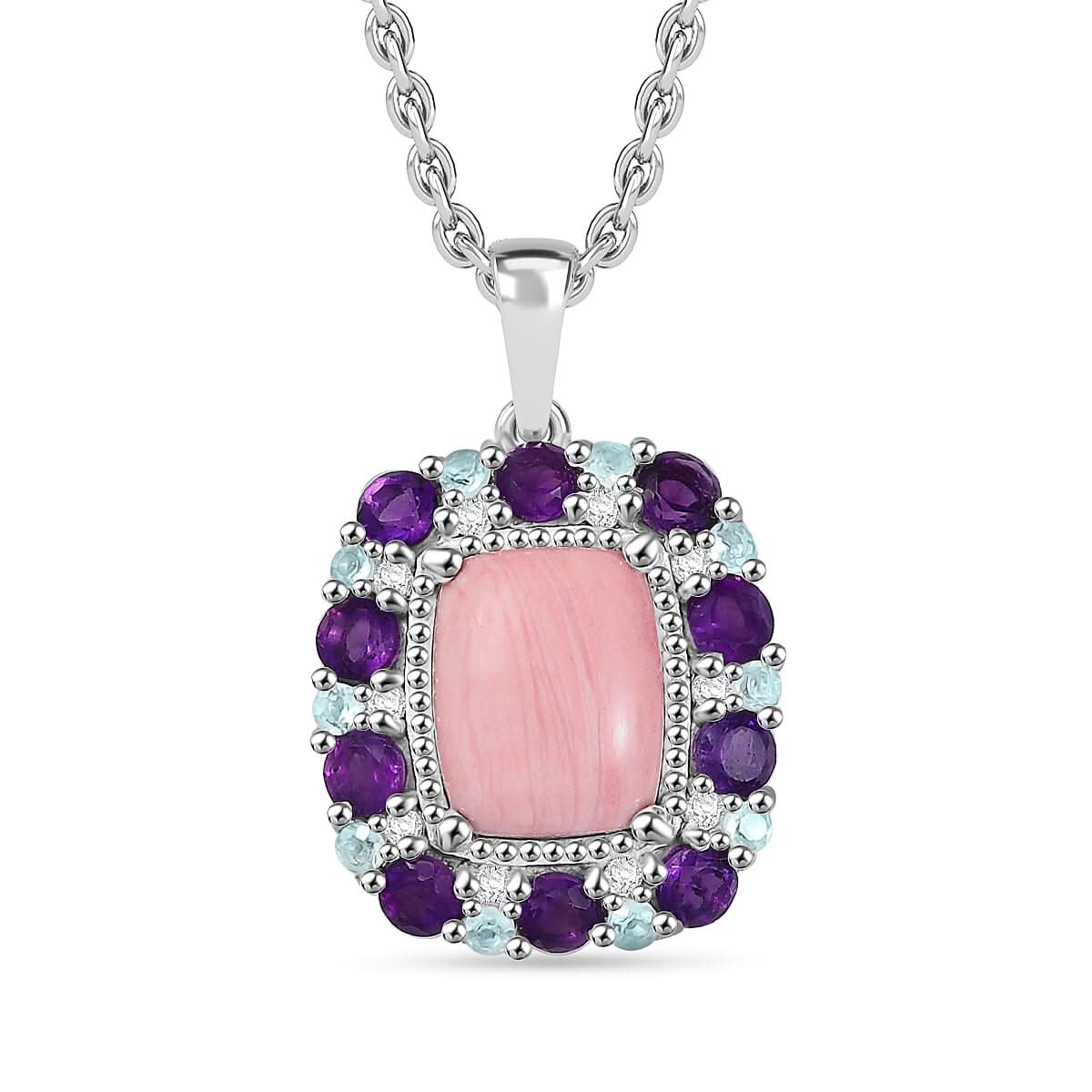 Karis Oregon Peach Opal and Multi Gemstone 3.50 ctw Floral Pendant in Platinum Bond with Stainless Steel Necklace 20 Inches