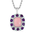 Karis Oregon Peach Opal and Multi Gemstone 3.50 ctw Floral Pendant in Platinum Bond with Stainless Steel Necklace 20 Inches - Sticky add to cart bar
