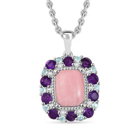 Karis Oregon Peach Opal and Multi Gemstone 3.50 ctw Floral Pendant in Platinum Bond with Stainless Steel Necklace 20 Inches