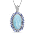 D'Joy Larimar and Tanzanite 17.80 ctw Ocean Waves Pendant Necklace in Rhodium Over Sterling Silver 20 Inches - Sticky add to cart bar