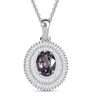 Luxoro Royal Lavender Spinel, I2 Diamond 2.25 ctw Classic Double Halo Pendant Necklace 20 Inches in 10K White Gold