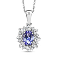D'Joy Tanzanite and White Zircon 1.40 ctw Starburst Pendant Necklace in Rhodium Over Sterling Silver 20 Inches
