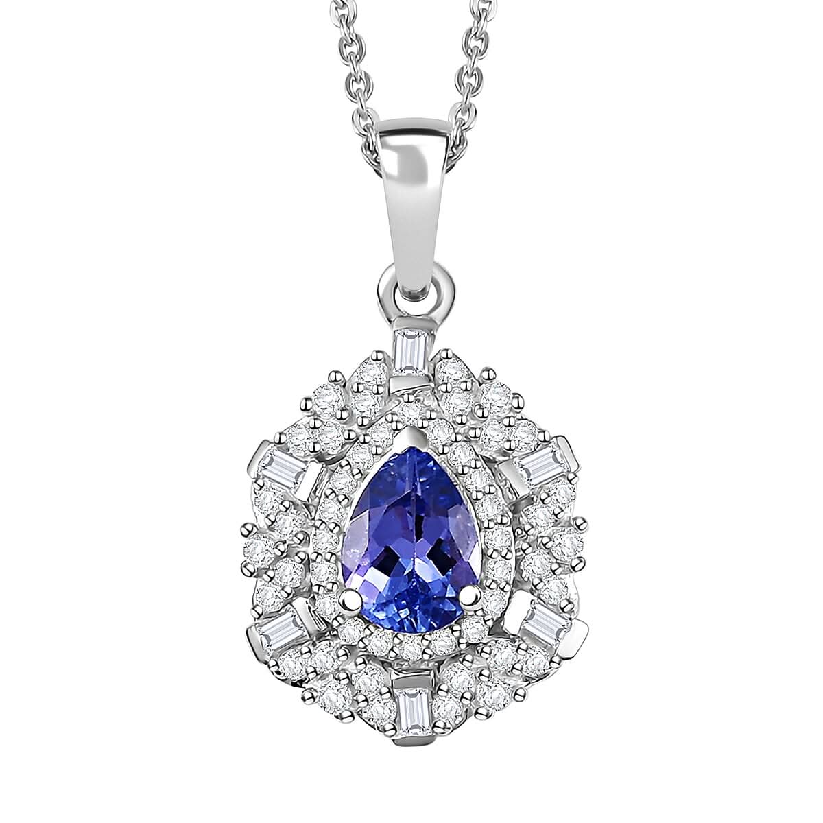 D'Joy Tanzanite and White Zircon 1.30 ctw Celestial Dreams Pendant Necklace in Rhodium Over Sterling Silver 20 Inches