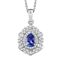 D'Joy Tanzanite and White Zircon 1.30 ctw Celestial Dreams Pendant Necklace in Rhodium Over Sterling Silver 20 Inches